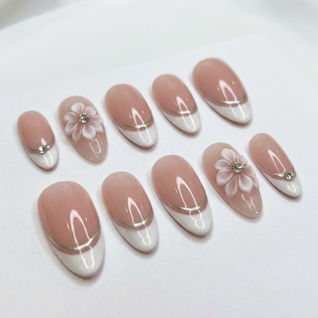 Nude French Art | Press On Nails | Handmade Nail Art