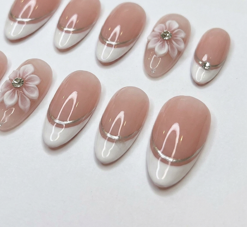 Nude French Art | Press On Nails | Handmade Nail Art