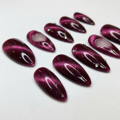 Magenta Cat Eye Press On Nails – Heart Cutout Handmade Nails Set