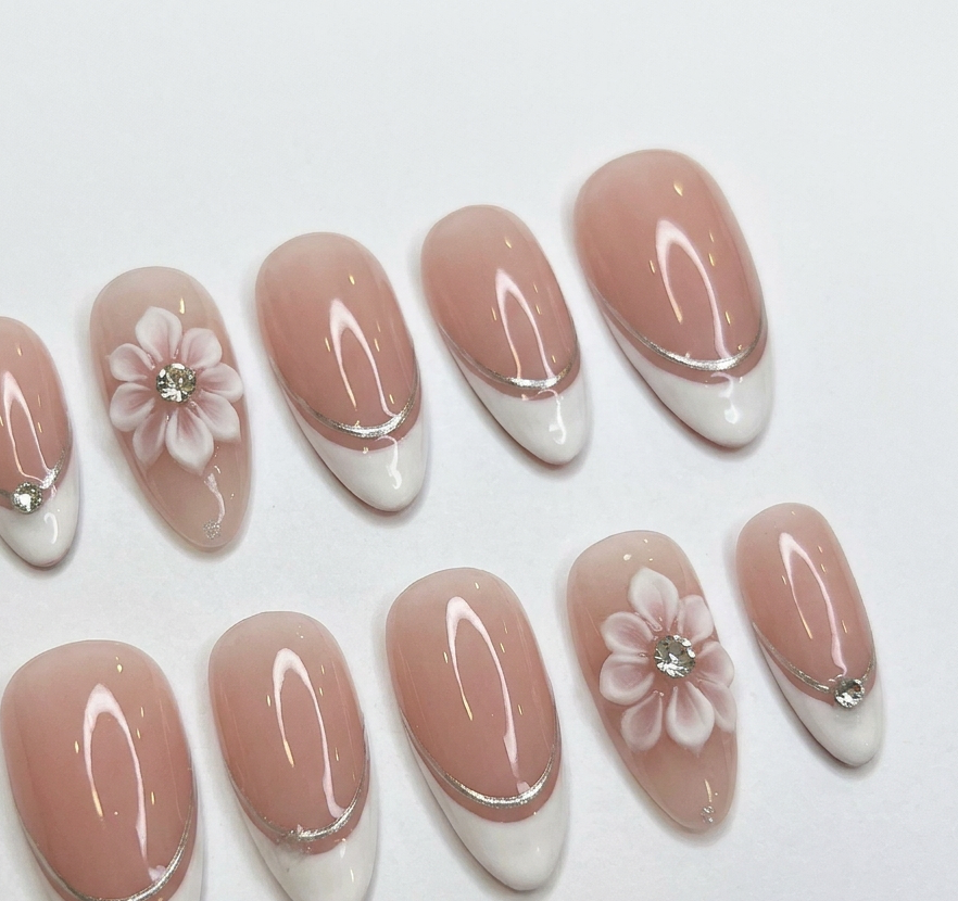 Nude French Art | Press On Nails | Handmade Nail Art